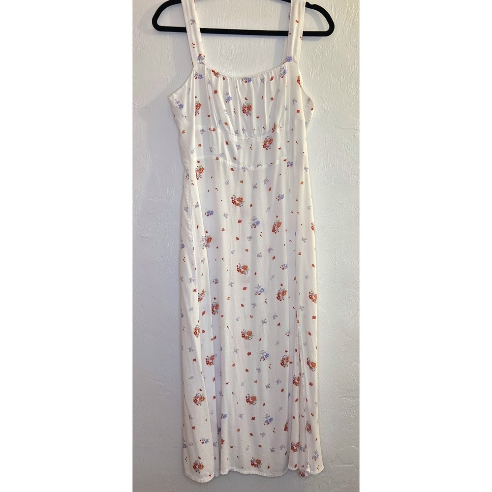 MNG White Floral Smocked Milkmaid Midi Dress Sz Lg Cottagecore Summer y2k‎ 1990s